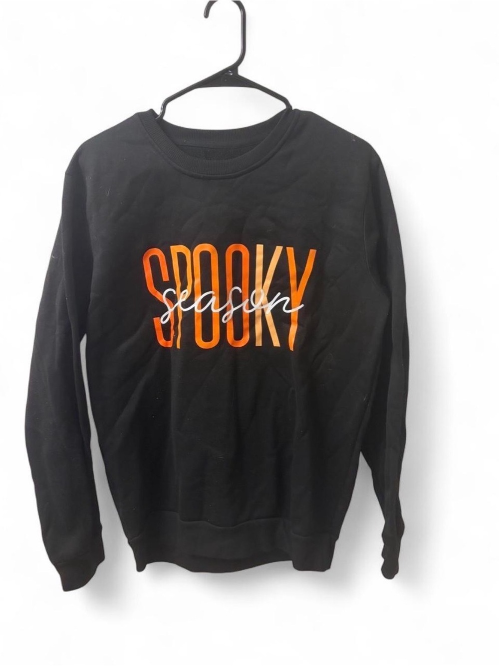 SHEIN Black Crewneck Sweatshirt with Orange & White "Spooky Season" Graphic